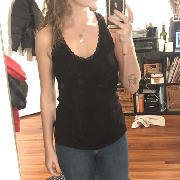 Free People Tops - Free People Eloise Black Tank Top with Lace Trim